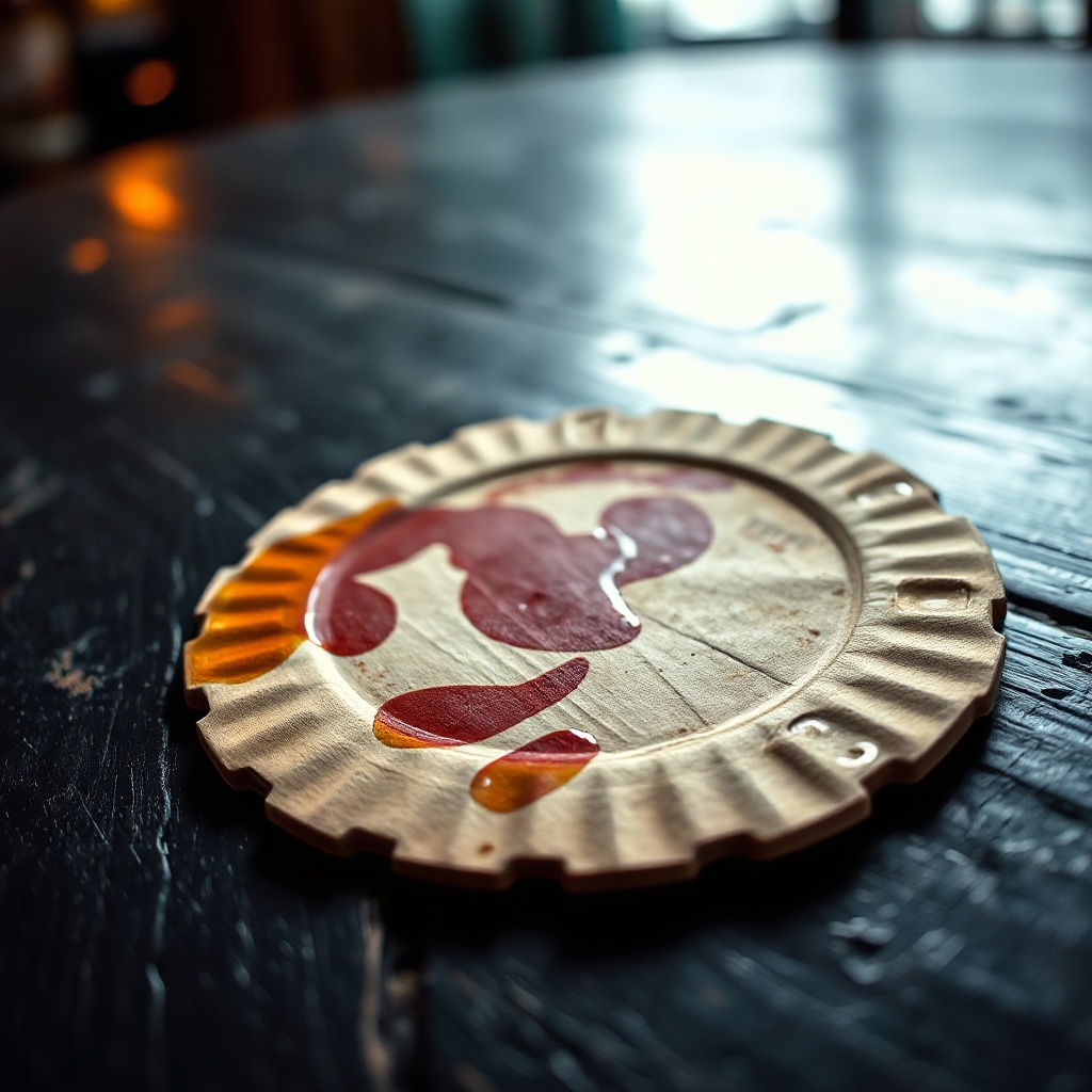 Close-up of a worn brewery beer mat