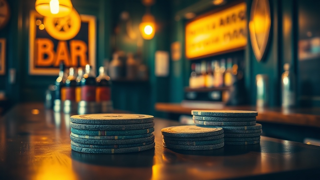 Stack of vintage pub beer mats on a bar counter